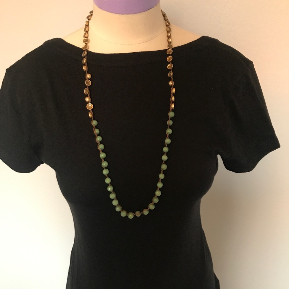 Green and gold beaded necklace